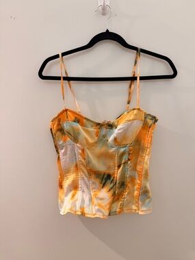 Women's Orange Tie-Dye Satin Bustier Cami Top/Skirt Set
